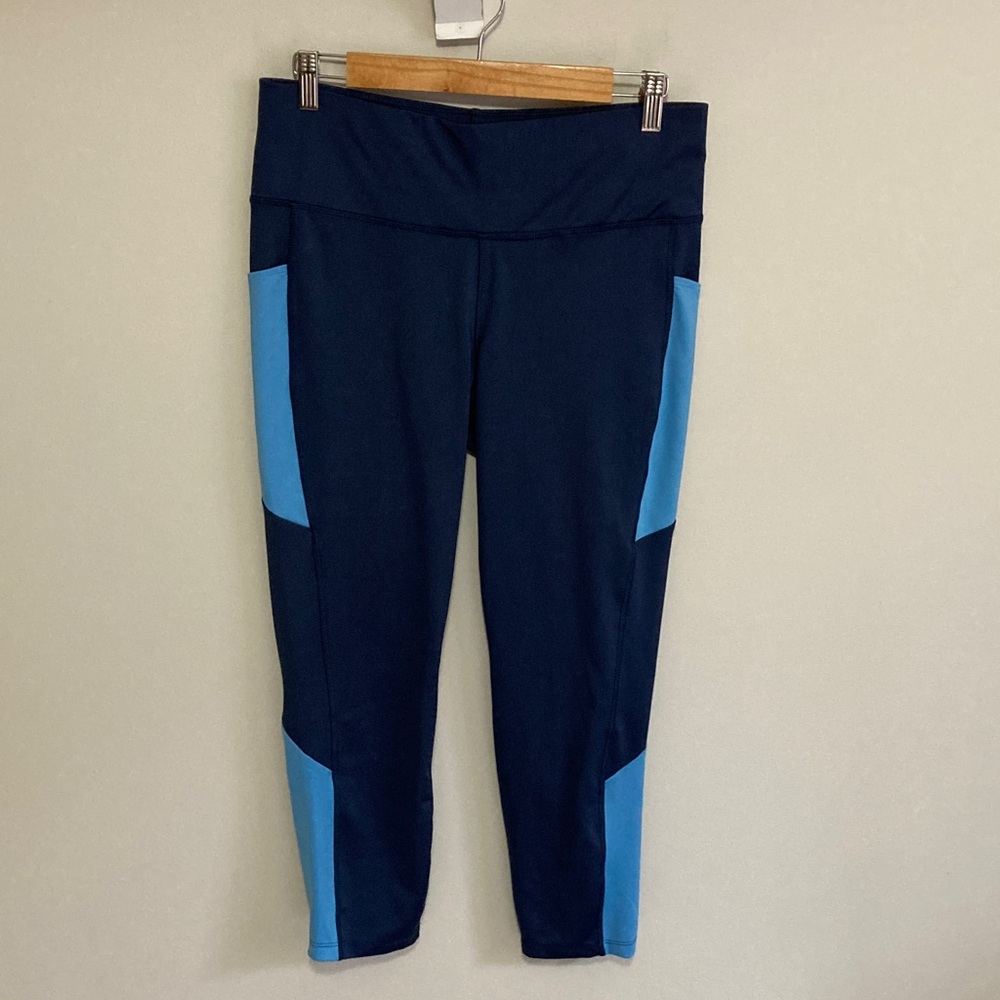 Crane Navy and Light Blue Athletic Leggings, Size Medium, Colorblock